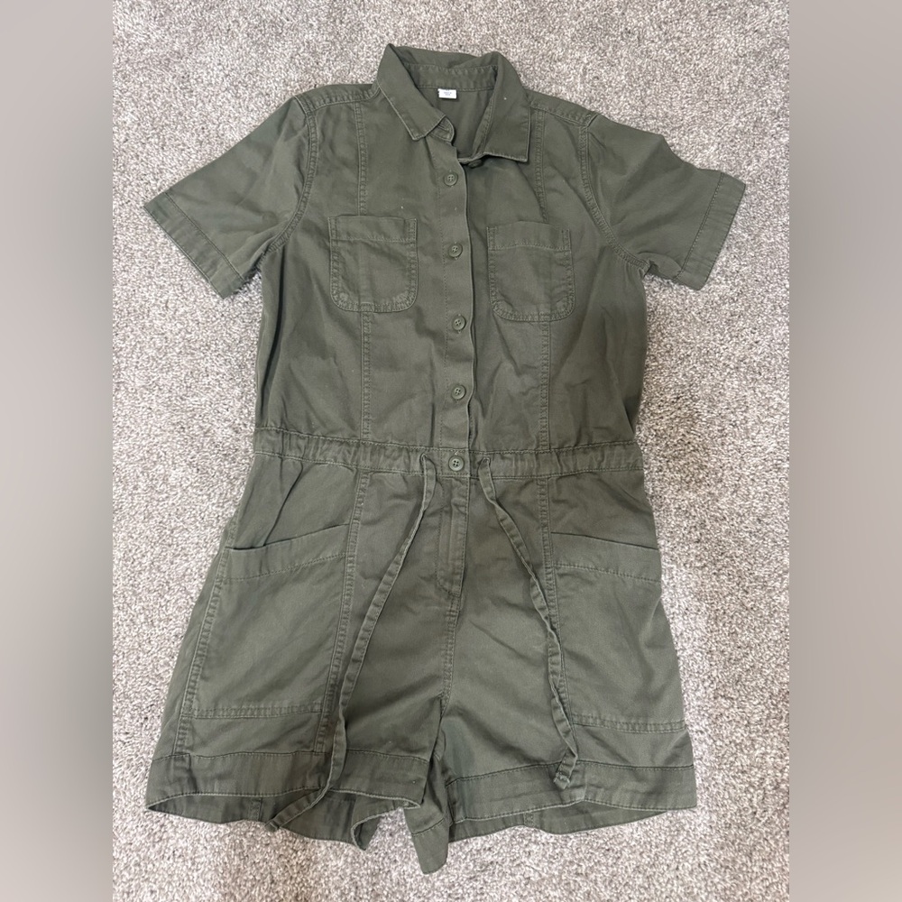 Olive Green Short Sleeve Utility Jumpsuit